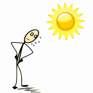 A stick figure sweats under a hot yellow sun