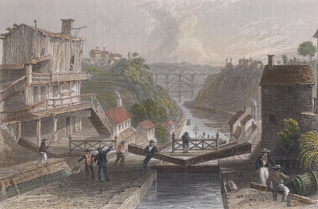 Historic painting of Lockport NY 1839